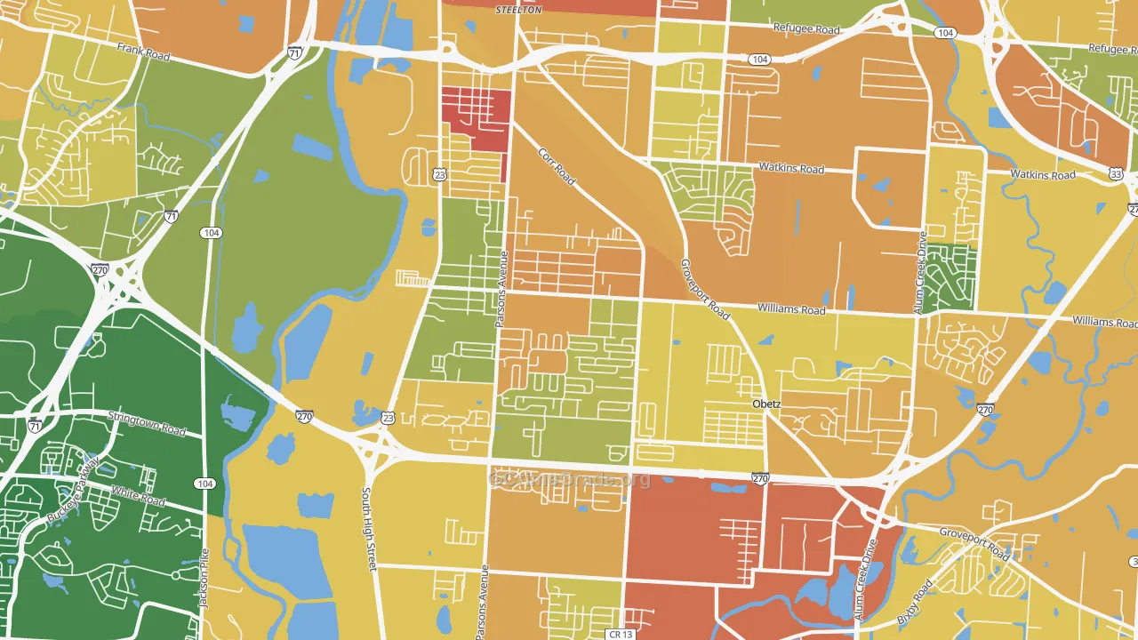 Far South, Columbus, OH Map of Murder Rates