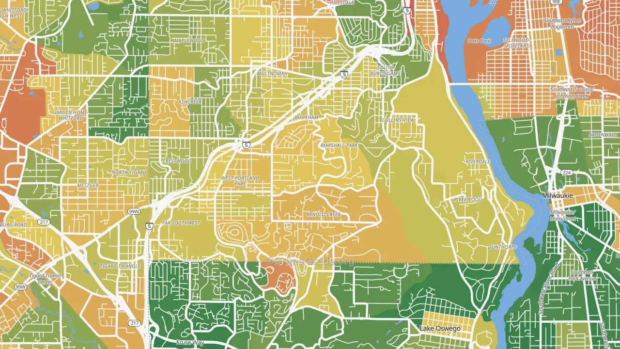 Far Southwest, Portland, OR Map of Murder Rates