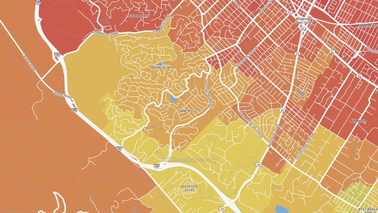 Farm Hills, Redwood City, CA Map of Murder Rates