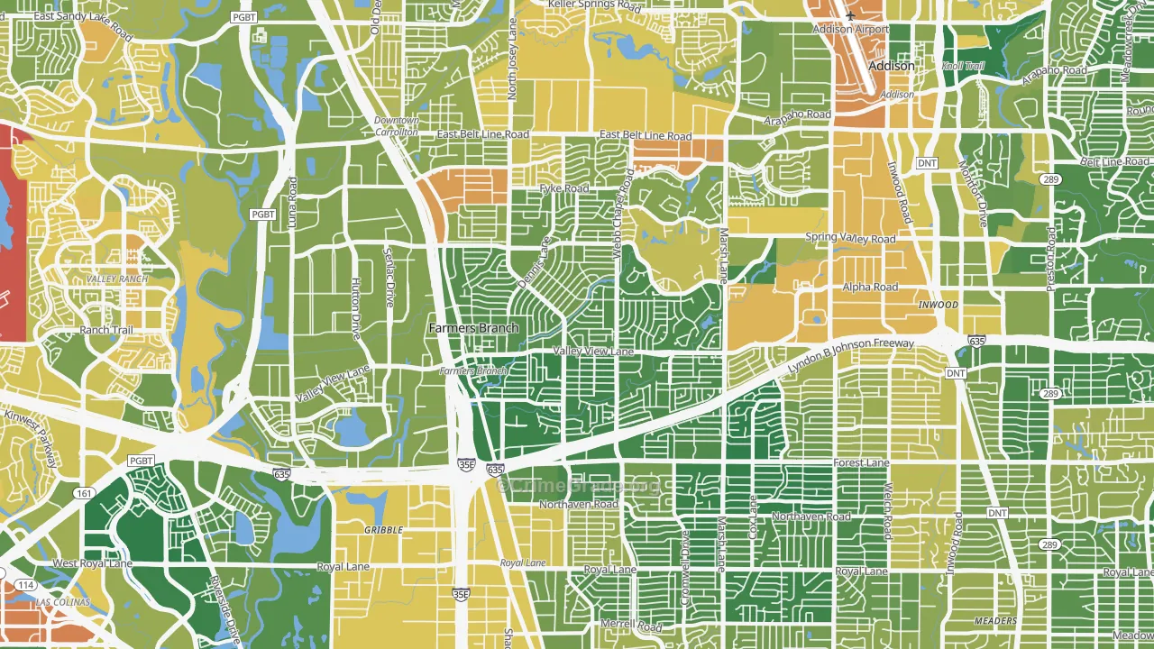 Farmers Branch, TX Map of Murder Rates
