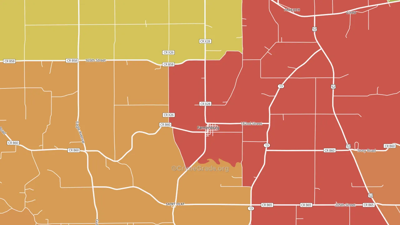 Farmersburg, IA Map of Murder Rates