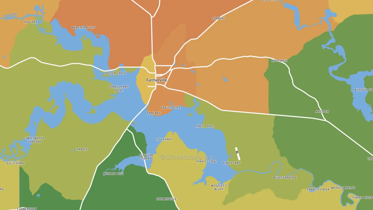 Farmerville, LA Map of Murder Rates