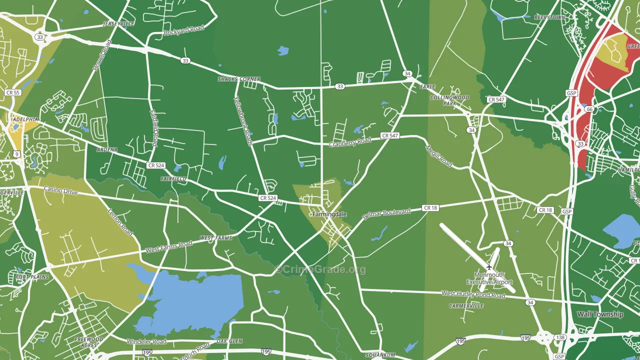 Farmingdale, NJ Map of Murder Rates
