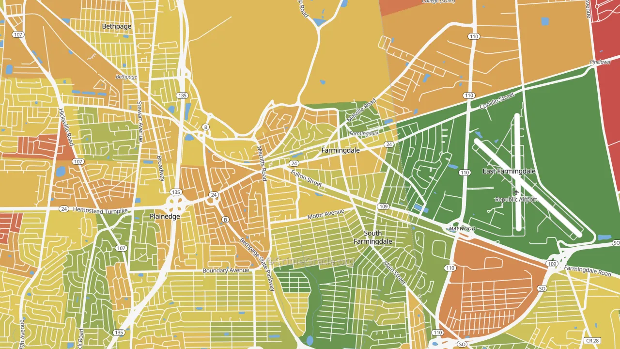 Farmingdale, NY Map of Murder Rates