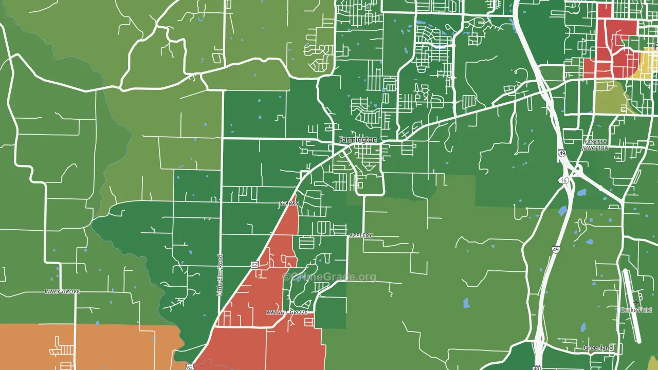 Farmington, AR Map of Murder Rates