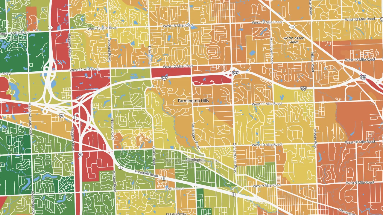 Farmington Hills, MI Map of Murder Rates