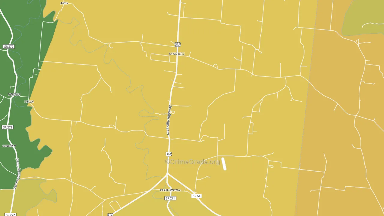 Farmington, TN Map of Murder Rates
