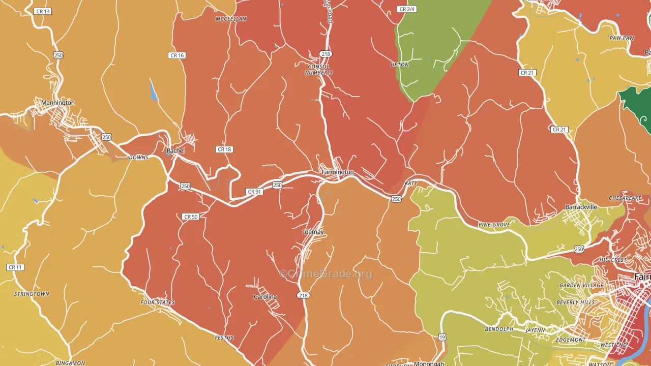 Farmington, WV Map of Murder Rates
