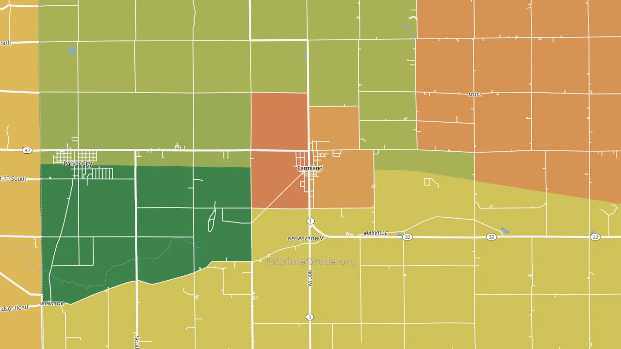 Farmland, IN Map of Murder Rates