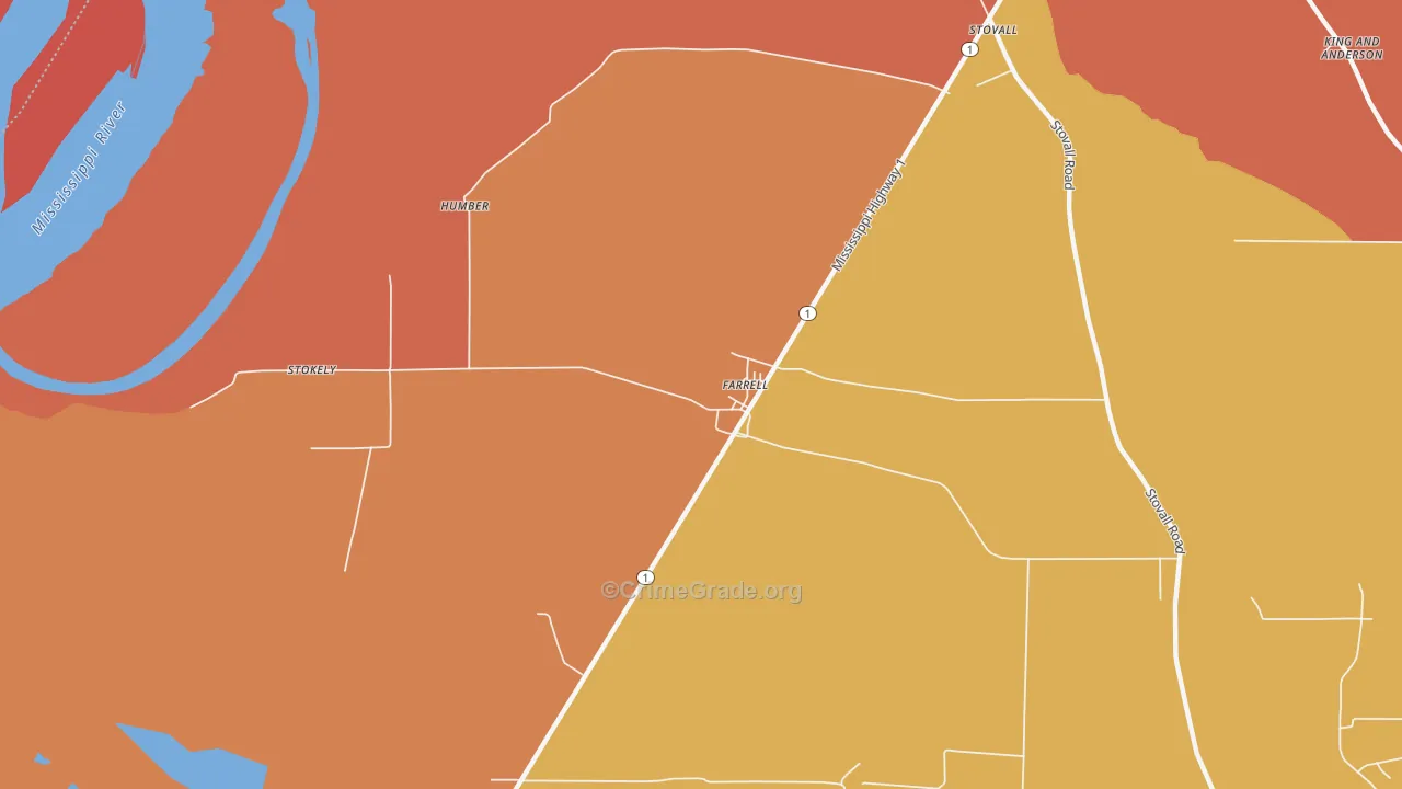 Farrell, MS Map of Murder Rates