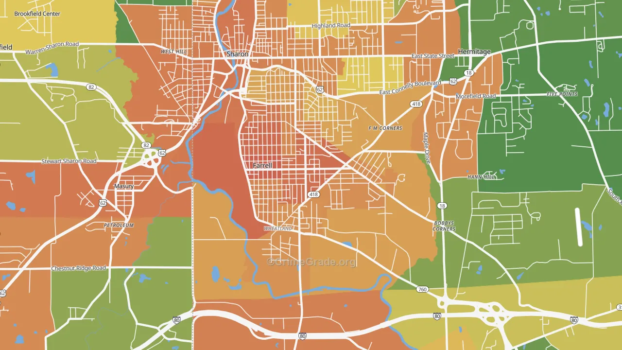 Farrell, PA Map of Murder Rates