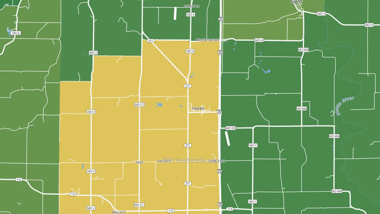 Faucett, MO Map of Murder Rates