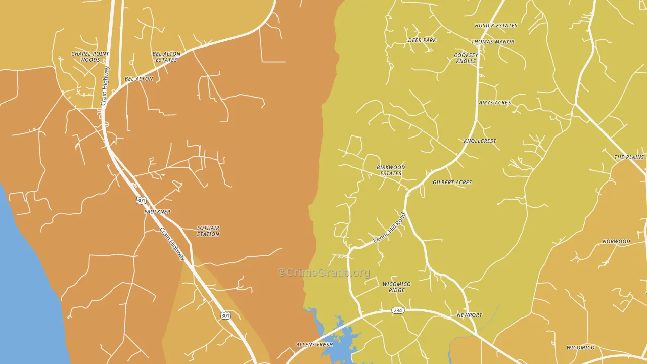 Faulkner, MD Map of Murder Rates