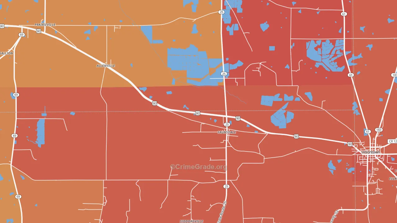 Faunsdale, AL Map of Murder Rates
