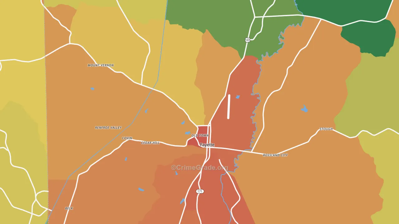 Fayette, AL Map of Murder Rates