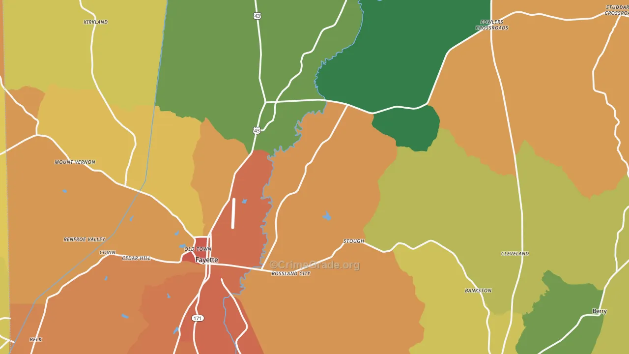 Fayette County, AL Map of Murder Rates