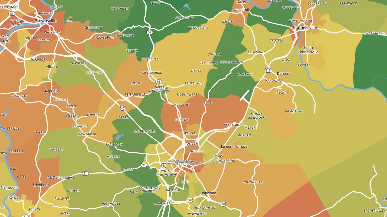 Fayette County, PA Map of Murder Rates