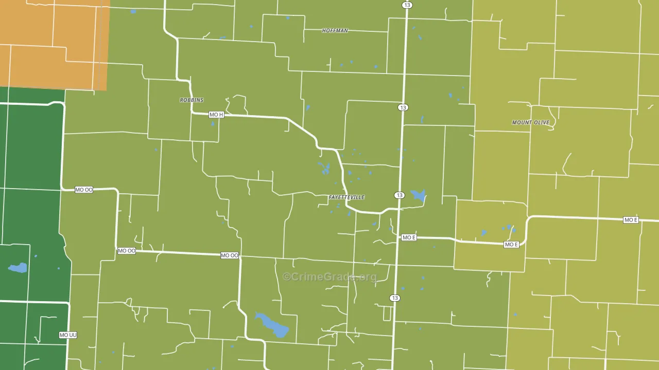 Fayetteville, MO Map of Murder Rates