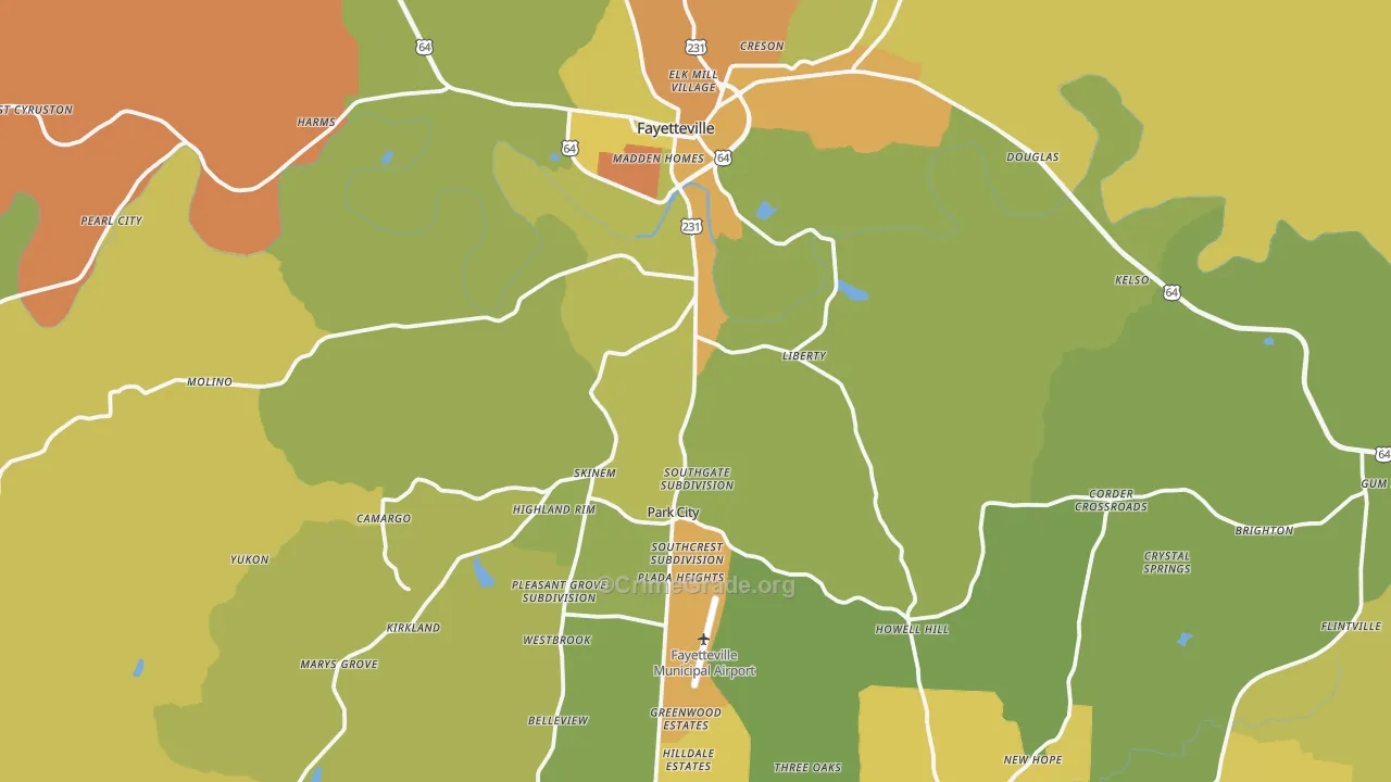 Fayetteville, TN Map of Murder Rates