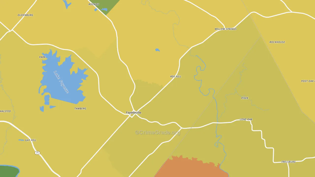Fayetteville, TX Map of Murder Rates