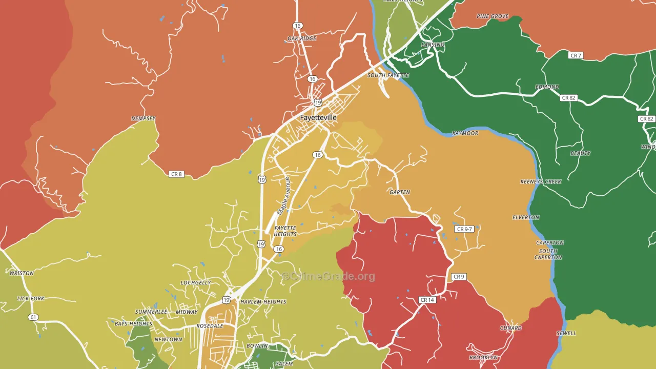 Fayetteville, WV Map of Murder Rates