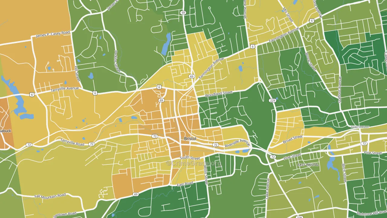 Federal Hill Historic District, Bristol, CT Map of Murder Rates