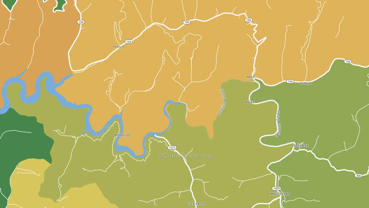 Fedscreek, KY Map of Murder Rates