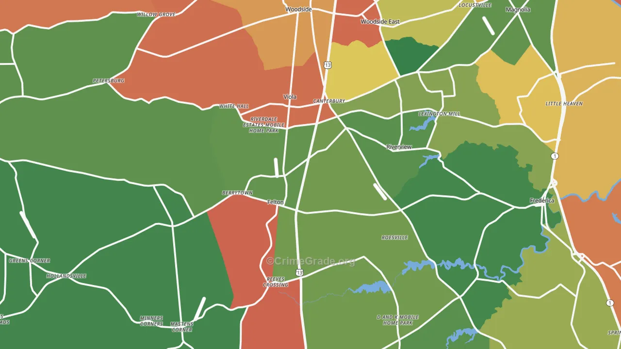 Felton, DE Map of Murder Rates