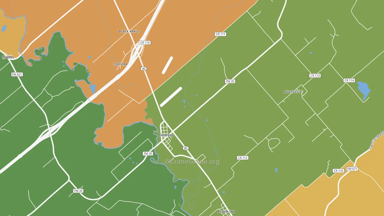 Fentress, TX Map of Murder Rates