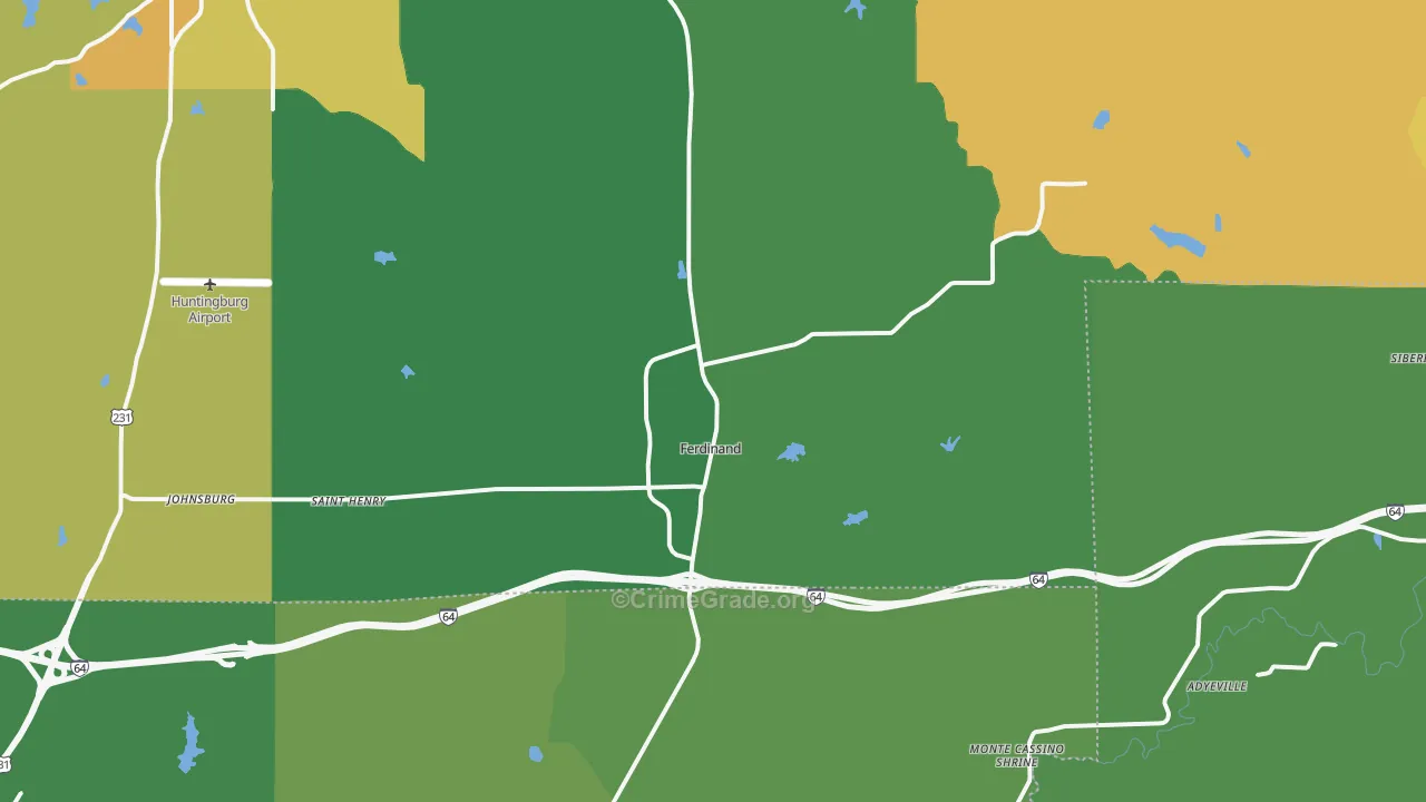 Ferdinand, IN Map of Murder Rates