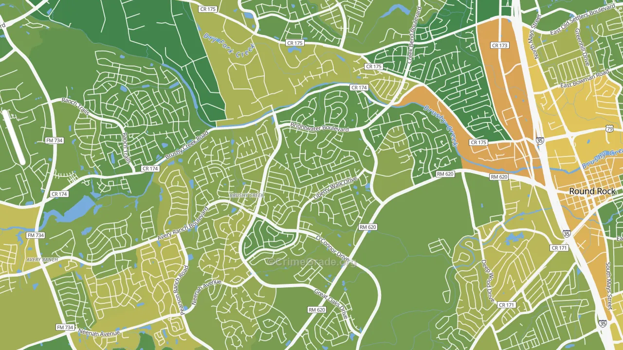 Fern Bluff, Brushy Creek, TX Map of Murder Rates