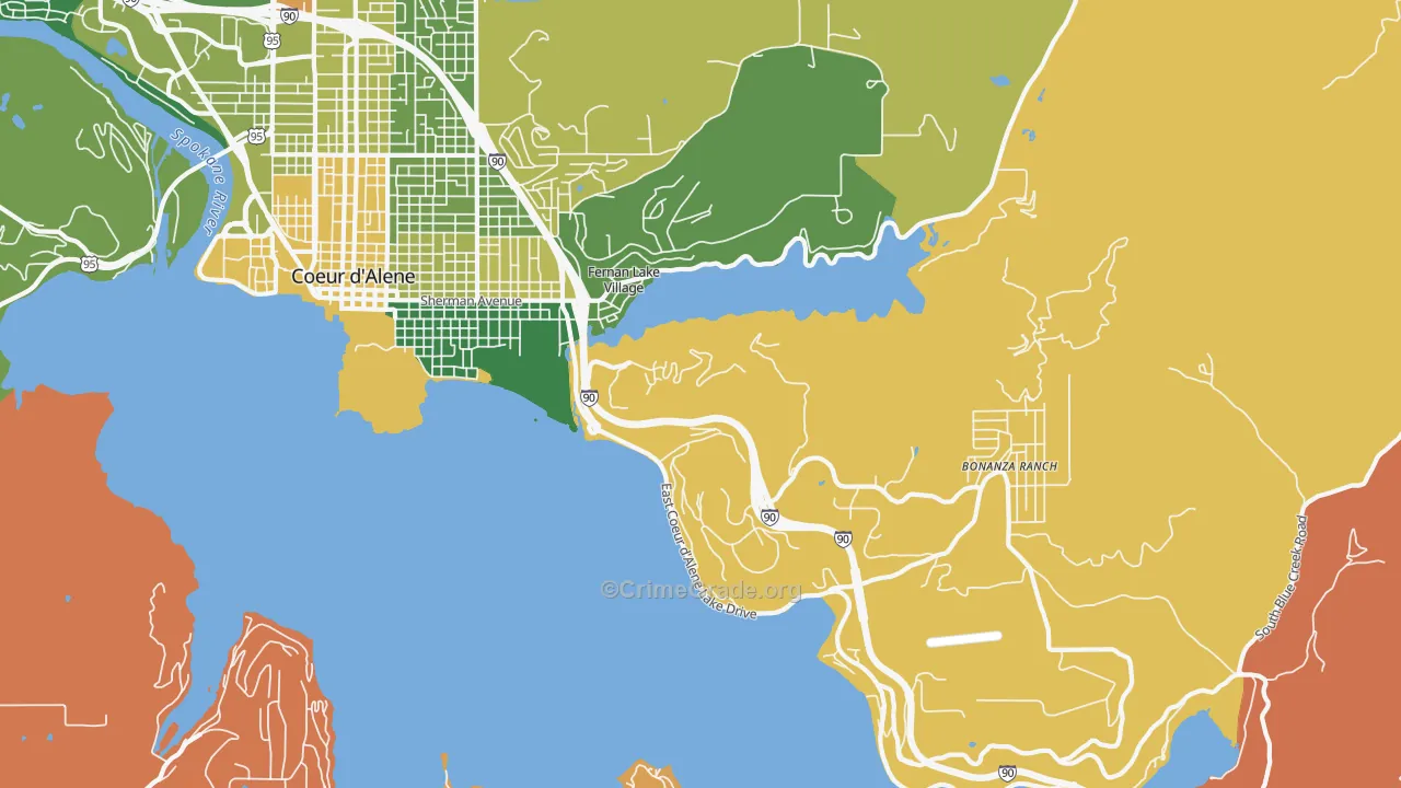 Fernan Lake Village, ID Map of Murder Rates