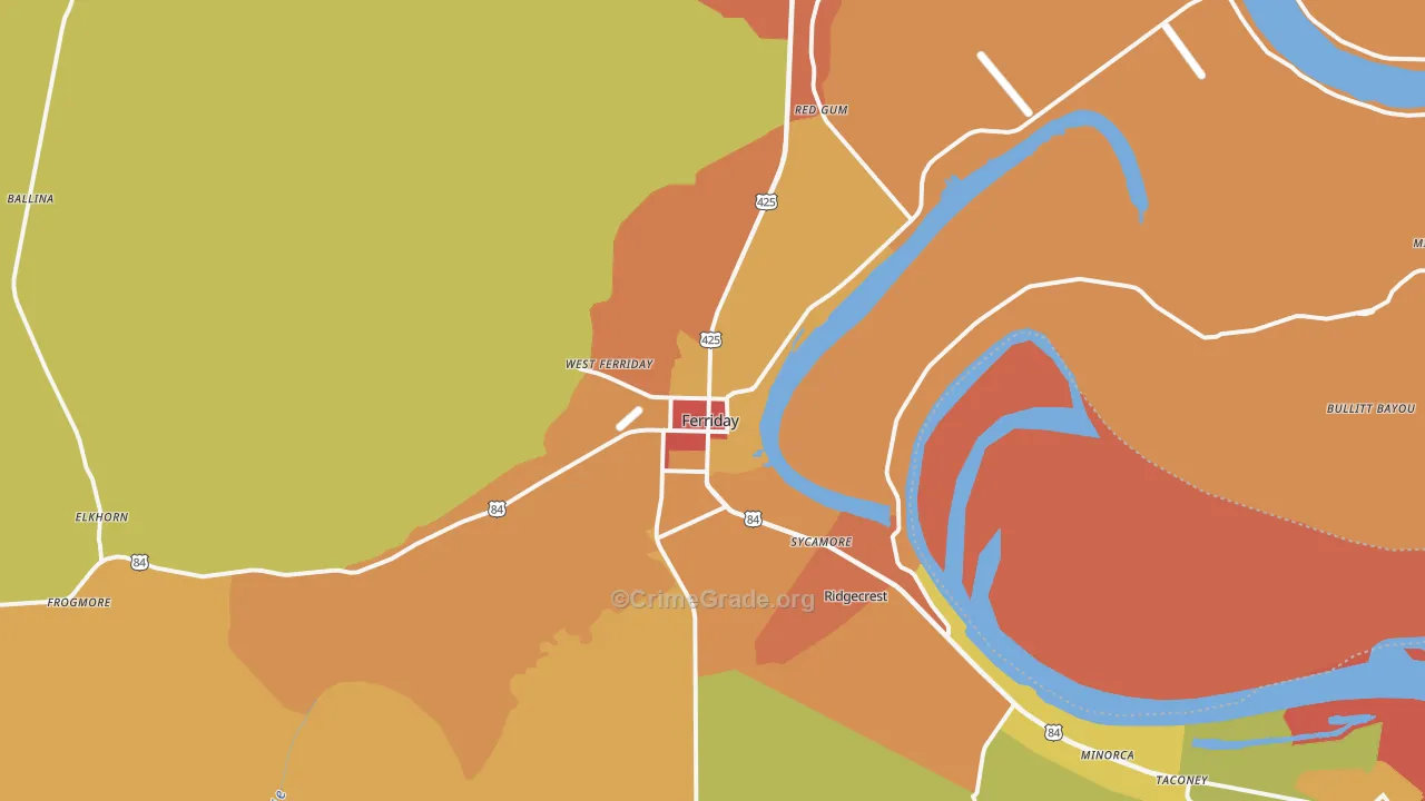 Ferriday, LA Map of Murder Rates