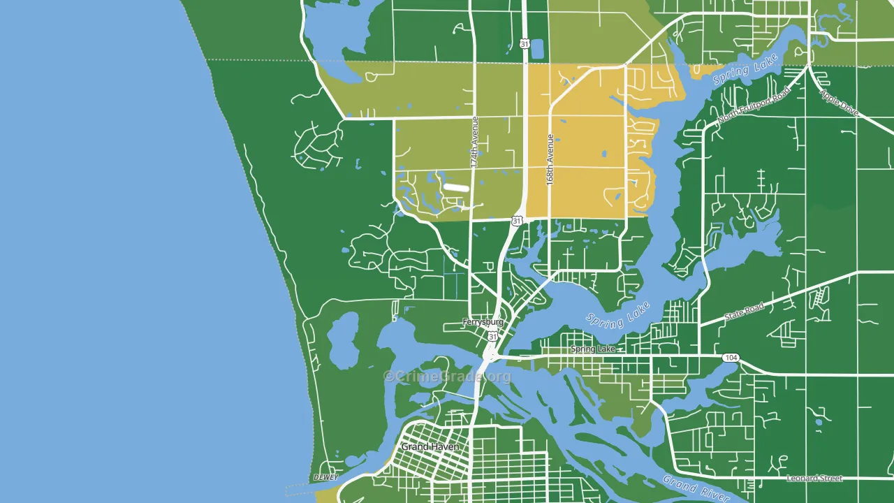 Ferrysburg, MI Map of Murder Rates