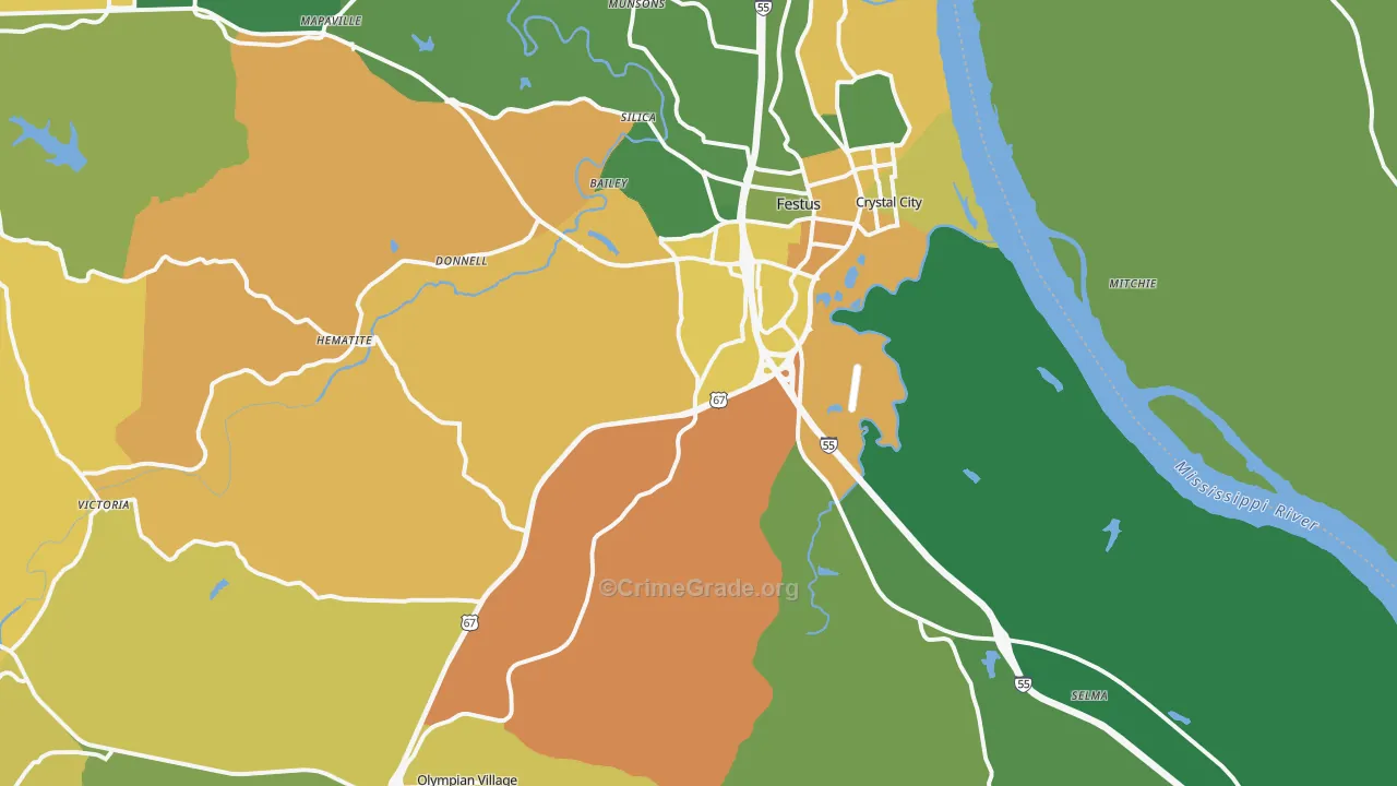 Festus, MO Map of Murder Rates