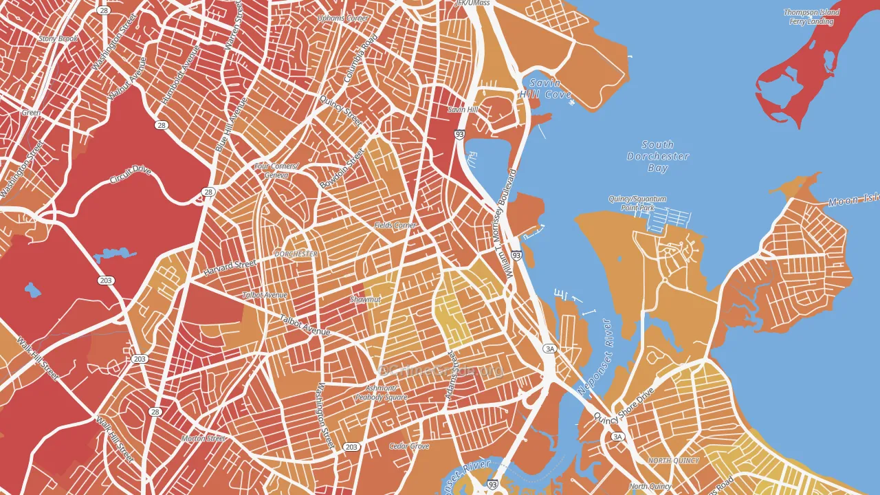 Fields Corner, Boston, MA Map of Murder Rates
