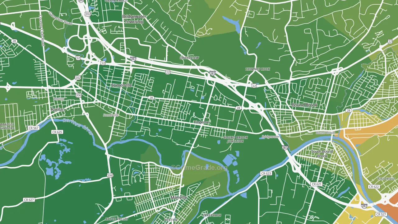 Finderne, NJ Map of Murder Rates