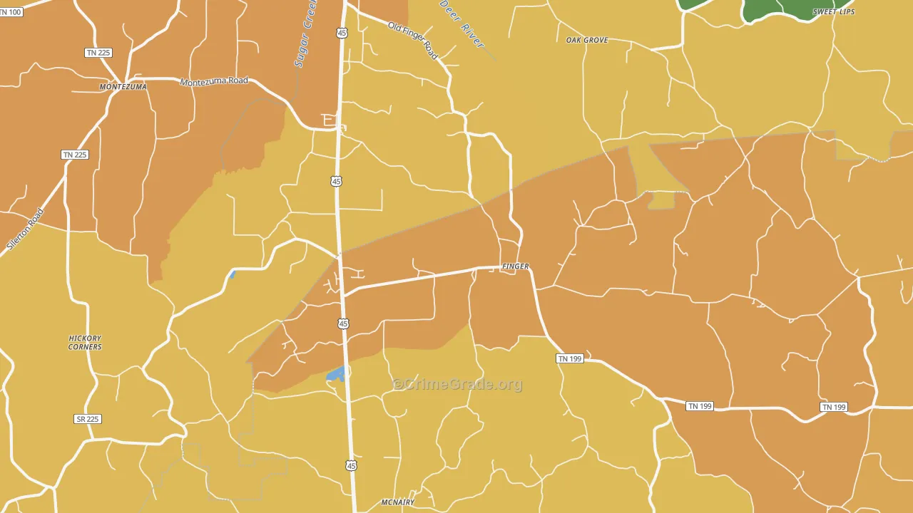 Finger, TN Map of Murder Rates