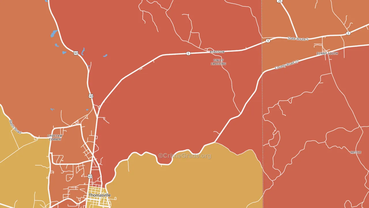 Finley Crossing, AL Map of Murder Rates
