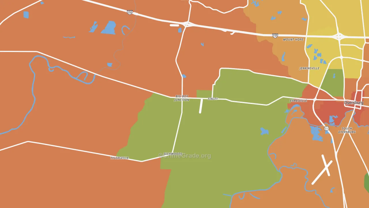 Finley, TN Map of Murder Rates