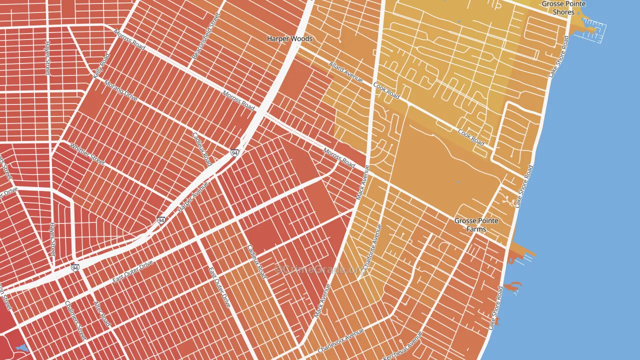 Finney, Grosse Pointe, MI Map of Murder Rates