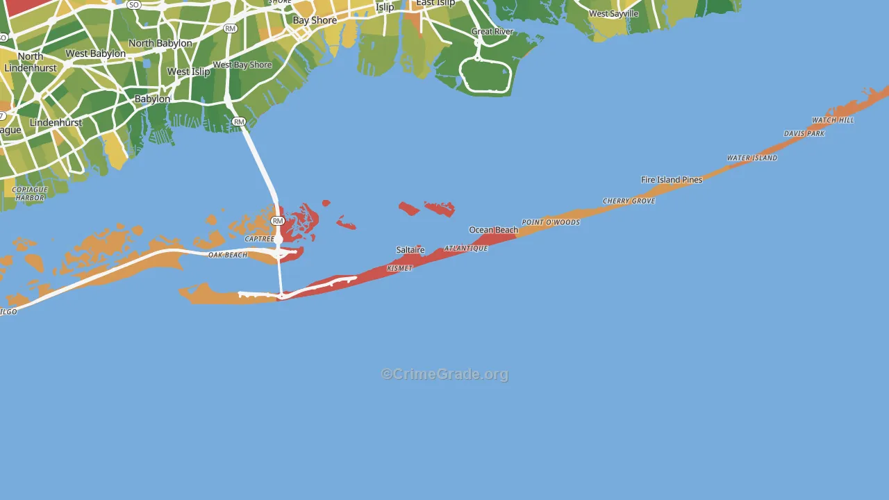 Fire Island, NY Map of Murder Rates