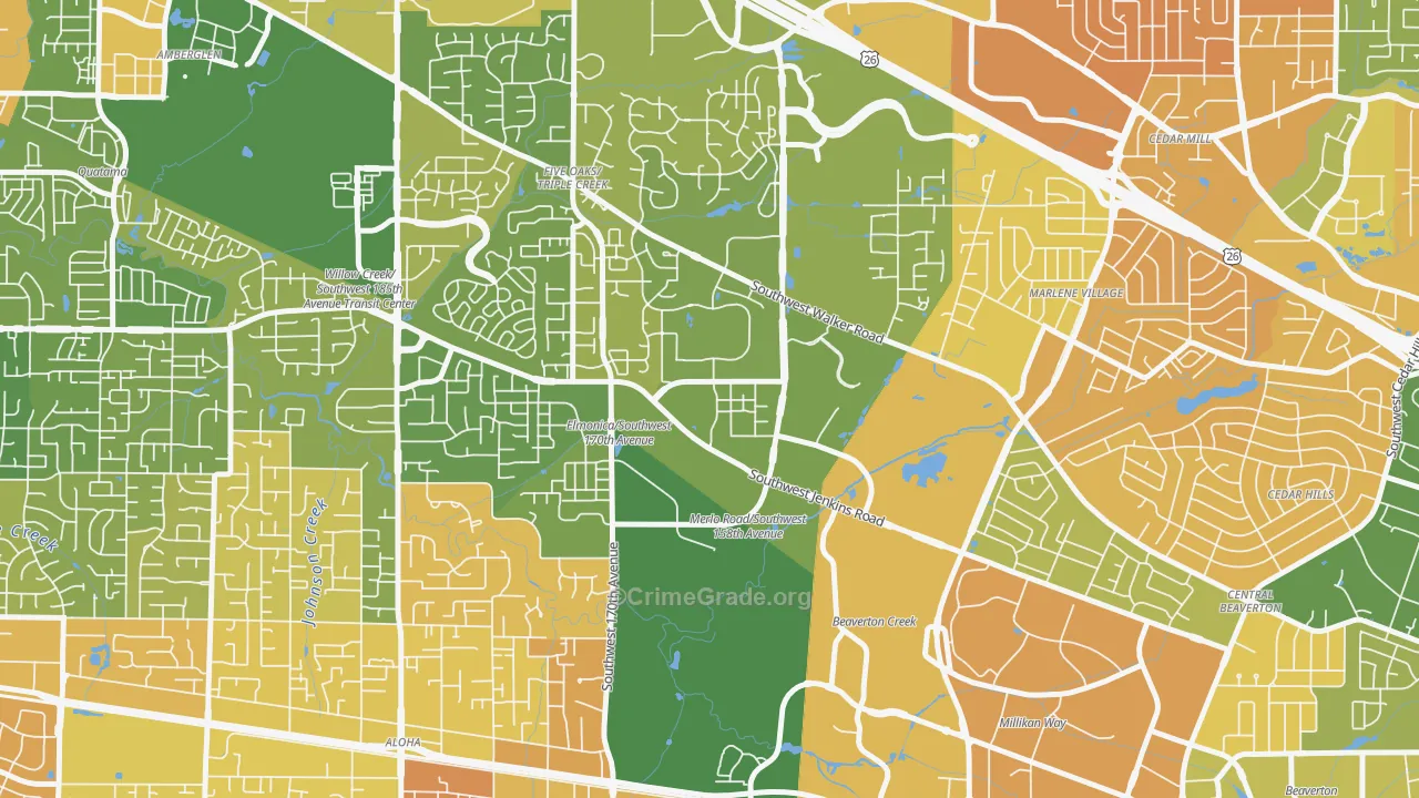 Five Oaks, Beaverton, OR Map of Murder Rates