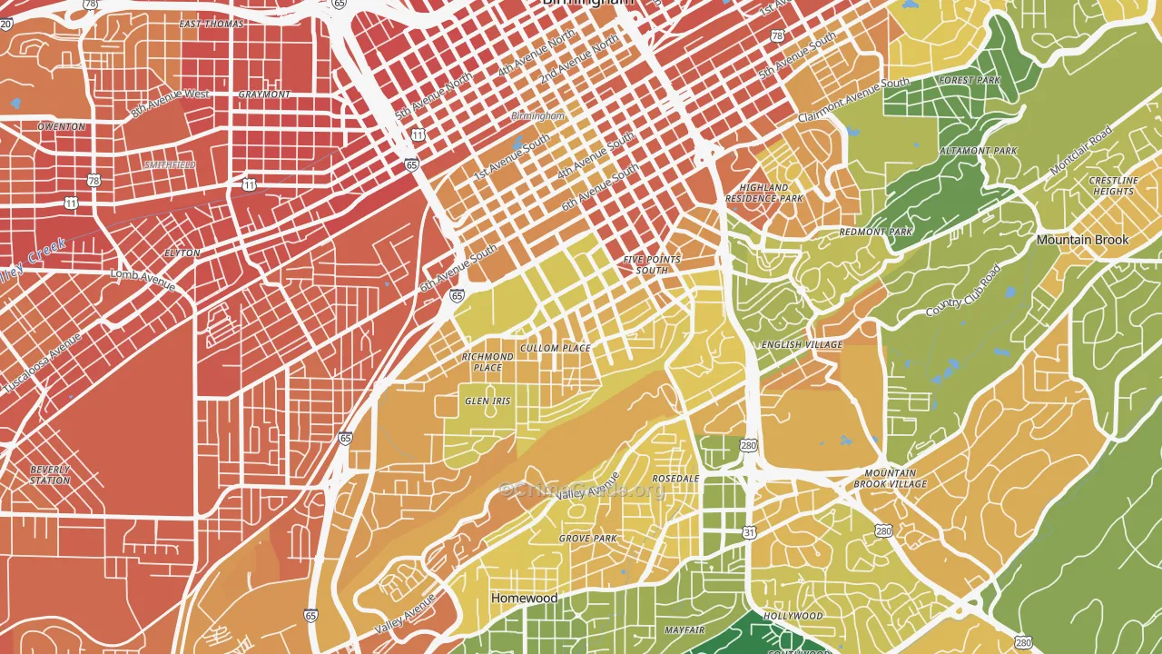 Five Points South, Birmingham, AL Map of Murder Rates