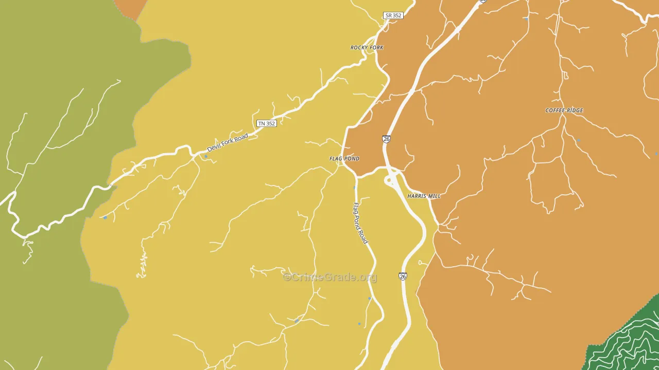 Flag Pond, TN Map of Murder Rates