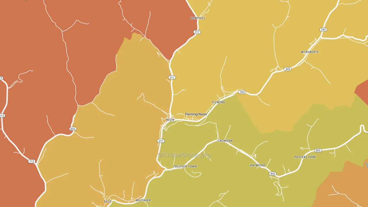 Fleming-Neon, KY Map of Murder Rates