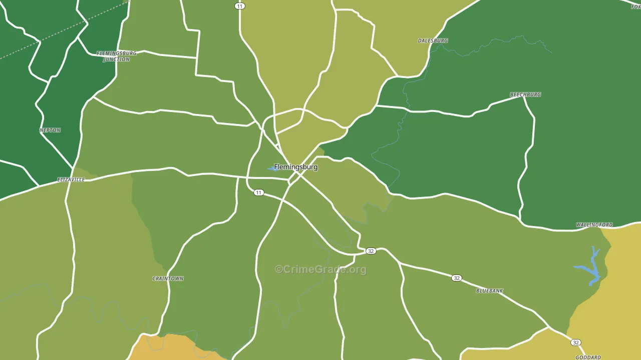 Flemingsburg, KY Map of Murder Rates