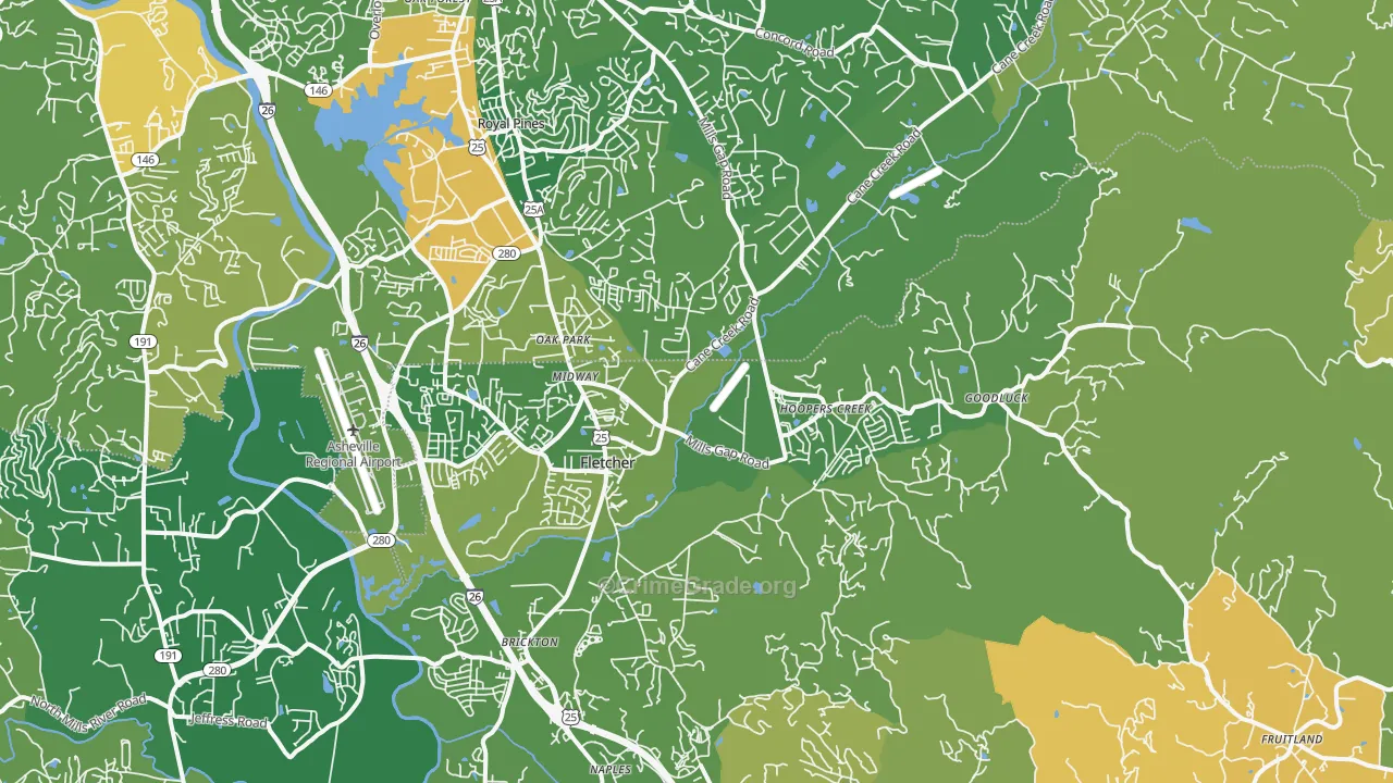 Fletcher, NC Map of Murder Rates