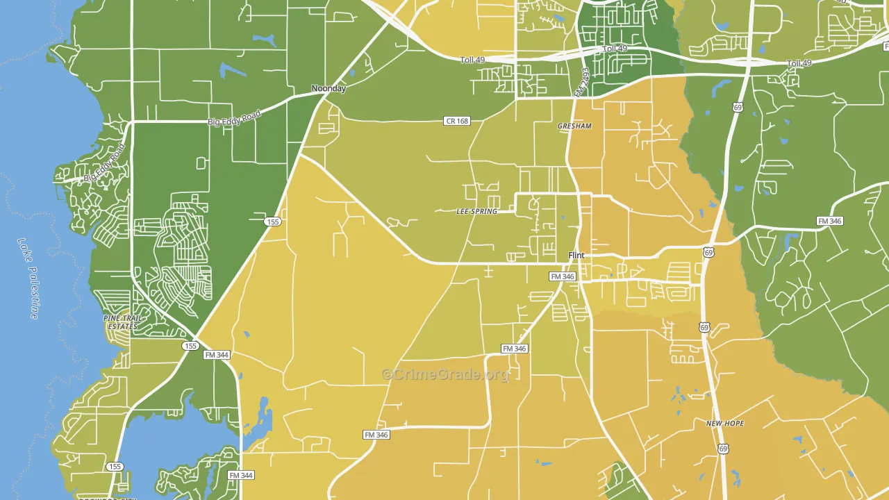Flint, TX Map of Murder Rates