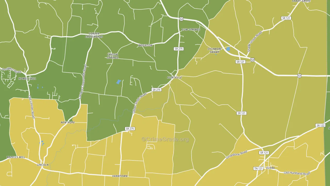 Flintville, TN Map of Murder Rates
